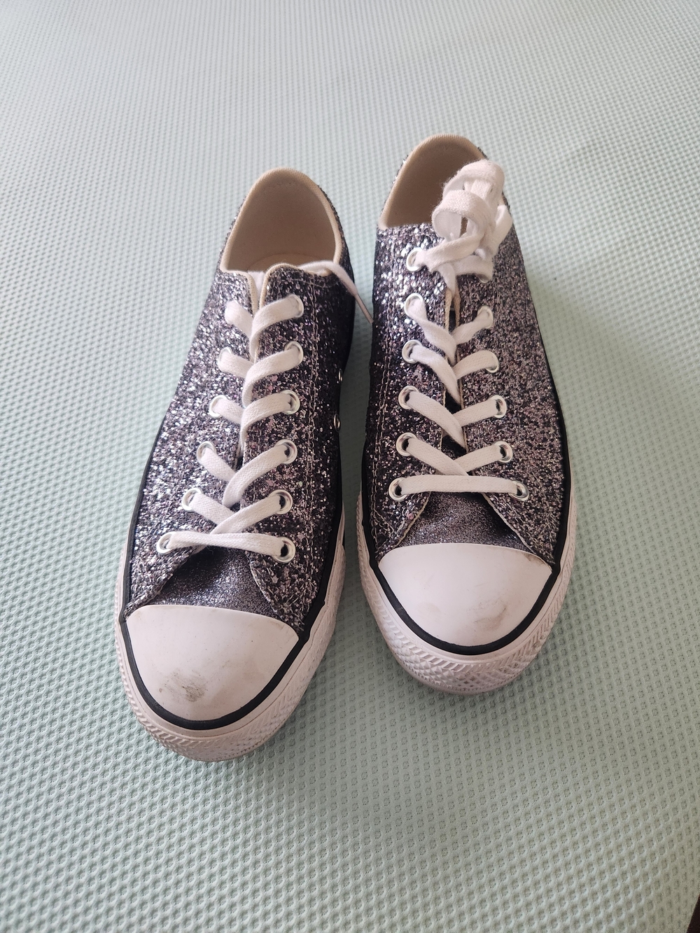 Silver Sparkly Glitter Low-Top Coverse Sneakers